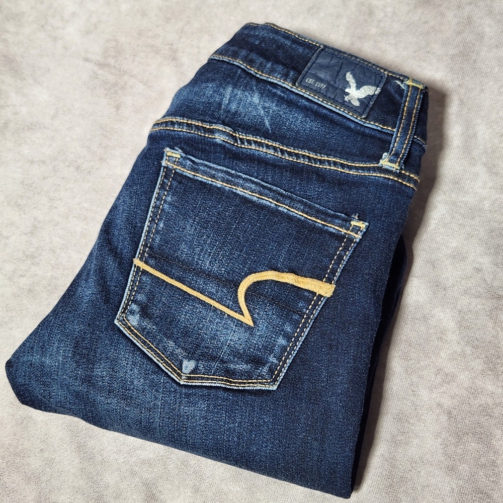 American Eagle Super Stretch Skinny Jeans Womens 0 Short Dark Wash Low Rise Blue